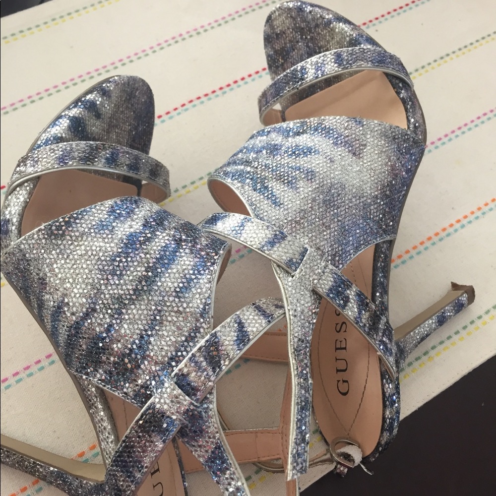 Guess glitter blue and silver heels
